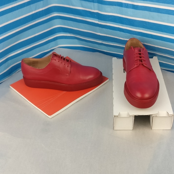 780cad Paul Smith AFTON Cherry Red Leather Brogue Oxford Women us7 Made in Italy - Picture 3 of 13